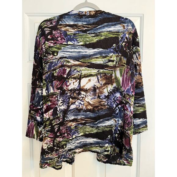 Alberto Makali Cardigan -  Black Blue Abstract- Open Front Ruffle - size XL - Picture 2 of 4